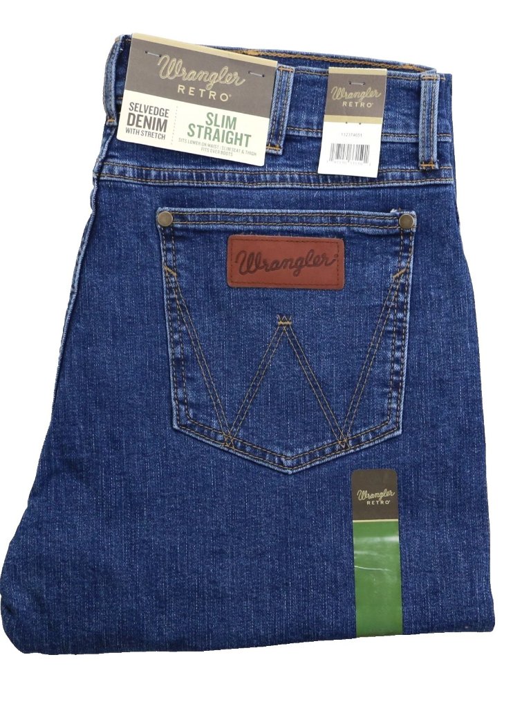Wrangler Retro W36 L32 Selvedge Men's Jeans Straight Leg Medium Indigo Denim New